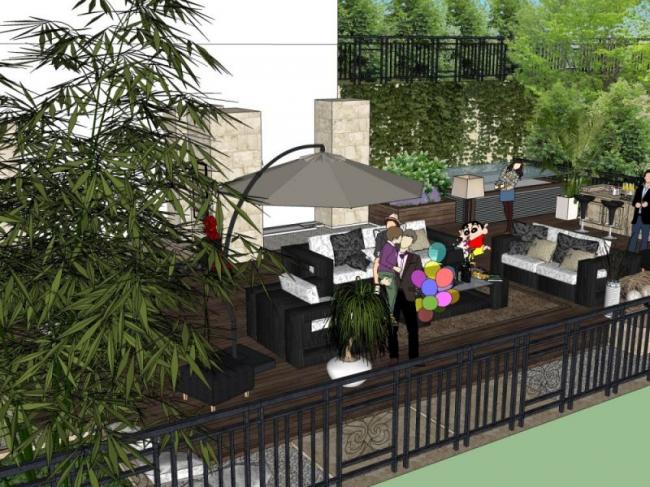 Sketchup景观模型|屋顶花园景观，现代风格