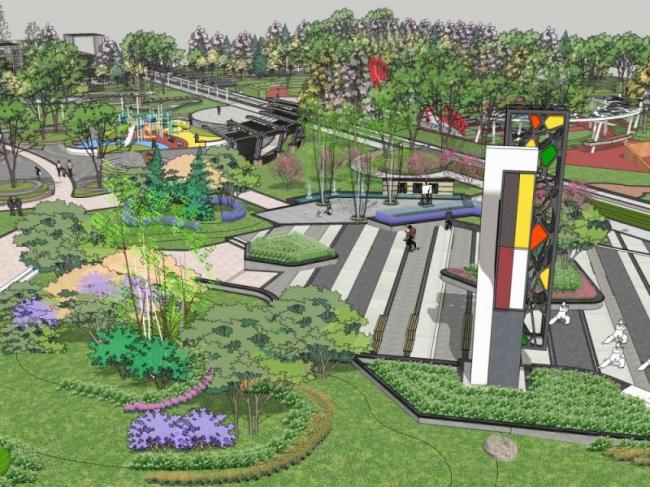 Sketchup景观模型|休闲公园景观，现代风格，休闲景观