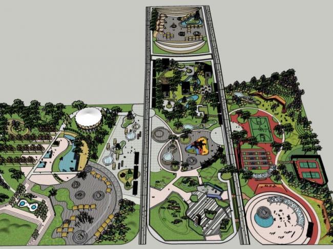 Sketchup景观模型|休闲公园景观，现代风格，休闲景观