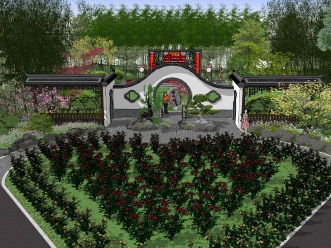 Sketchup景观模型|公园景观，中式风格，中式公园