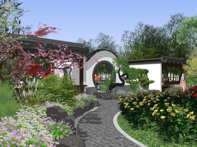 Sketchup景观模型|公园景观，中式风格，中式公园