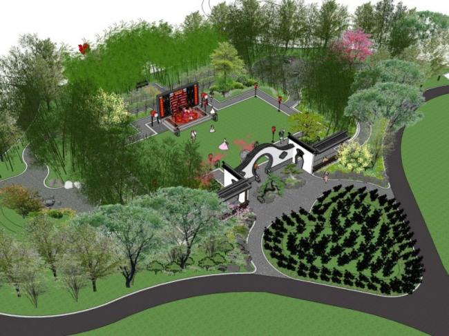 Sketchup景观模型|公园景观，中式风格，中式公园