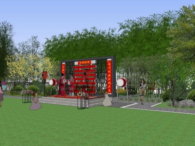 Sketchup景观模型|公园景观，中式风格，中式公园