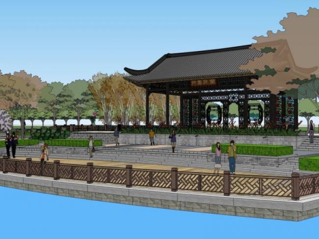 Sketchup景观模型|公园景观，中式风格，中式公园景观