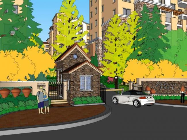 Sketchup景观模型|小区入口景观，西班牙风格，古典风格