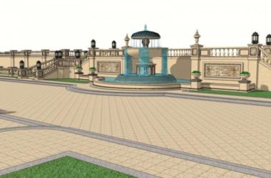 Sketchup景观模型|广场景观，古典风格，欧式风格-BIM建筑网