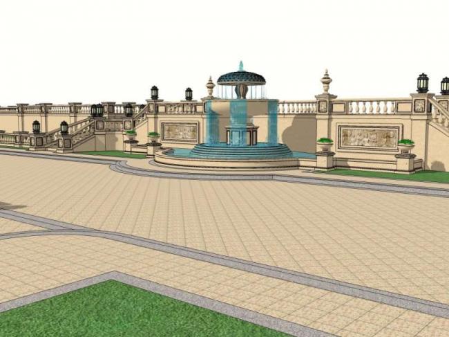 Sketchup景观模型|广场景观，古典风格，欧式风格