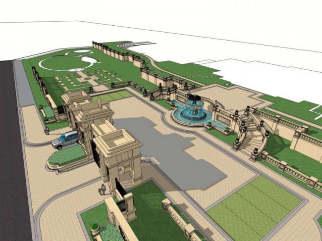 Sketchup景观模型|广场景观，古典风格，欧式风格