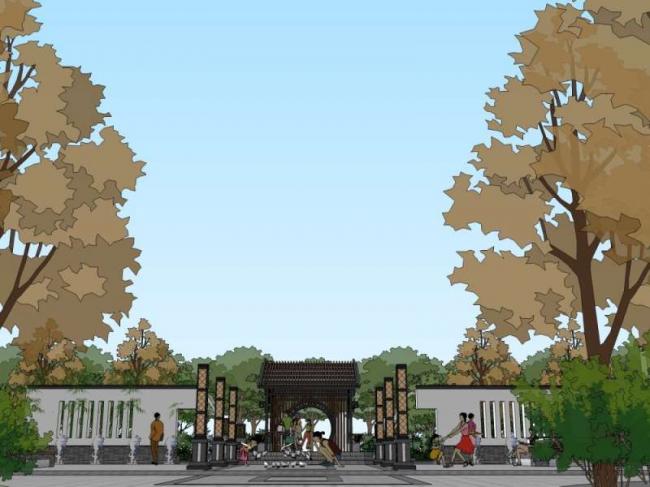 Sketchup景观模型|小区景观，住宅景观，中式风格