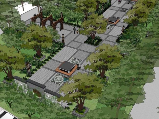 Sketchup景观模型|小区景观，住宅景观，中式风格