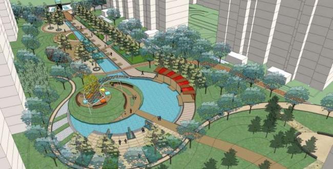 Sketchup景观模型|小区景观，住宅景观，现代风格