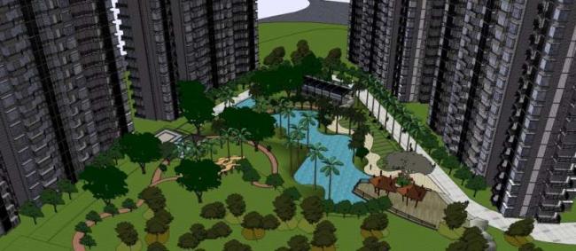 Sketchup景观模型|高层小区景观，住宅景观，现代风格