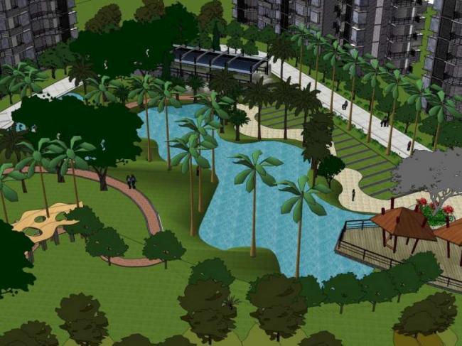 Sketchup景观模型|高层小区景观，住宅景观，现代风格