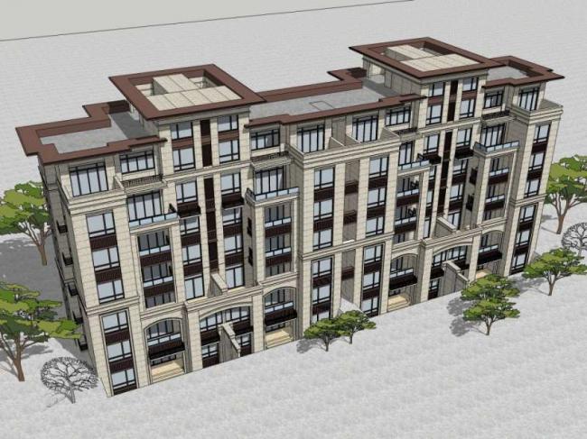 Sketchup住宅模型|多层住宅，花园洋房，居住建筑，古典风格