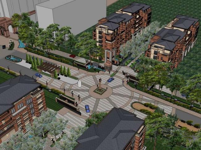 Sketchup住宅模型|多层住宅小区，花园洋房，古典风格