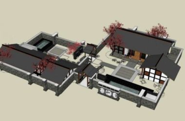 Sketchup住宅模型|庭院住宅，中式风格-BIM建筑网