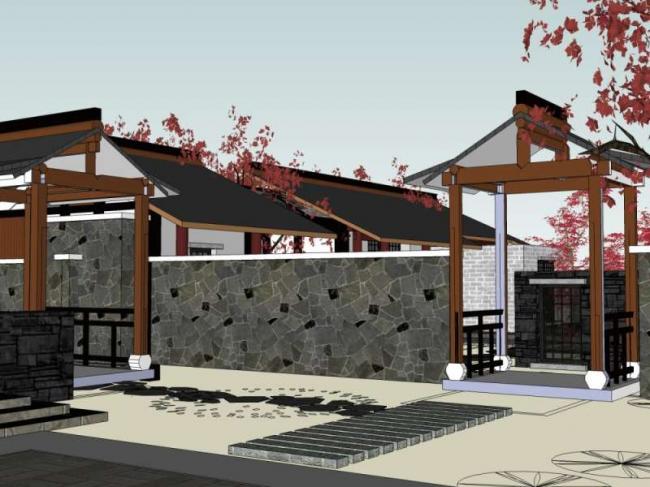 Sketchup住宅模型|庭院住宅，中式风格