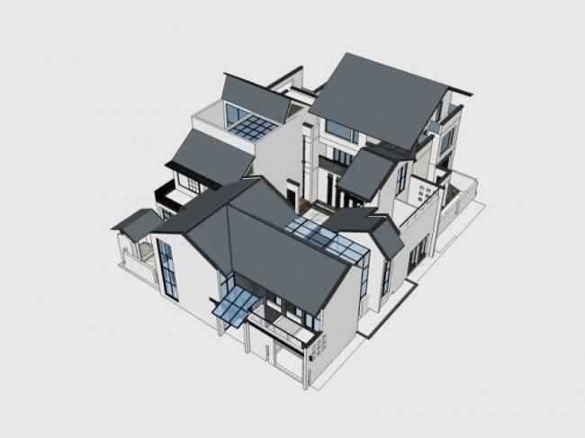 Sketchup住宅模型|多层住宅，中式合院，中式风格