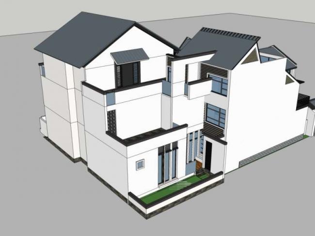 Sketchup住宅模型|多层住宅，中式合院，中式风格