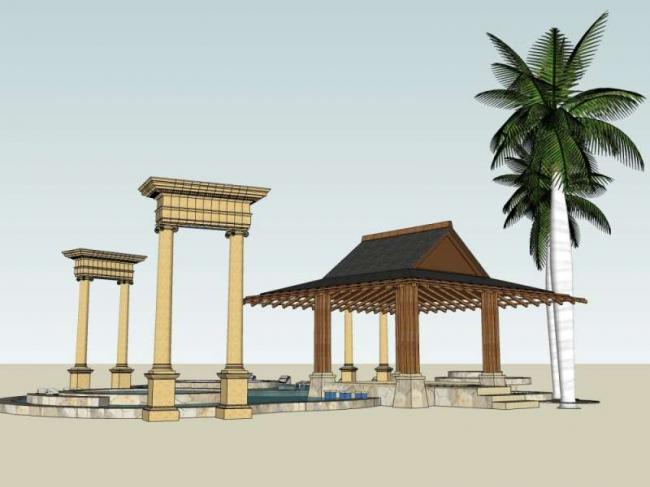 Sketchup小品模型|广场景观，亭子，小品，东南亚风格，古典风格