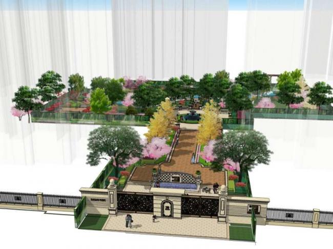 Sketchup景观模型|小区景观，住宅景观，古典风格