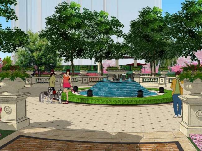 Sketchup景观模型|小区景观，住宅景观，古典风格