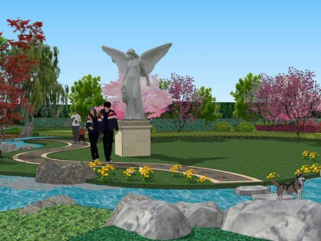 Sketchup景观模型|小区景观，住宅景观，古典风格