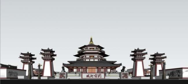 Sketchup景观模型|公园景观，中式风格，中式园林，古建