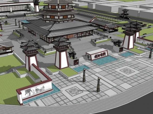 Sketchup景观模型|公园景观，中式风格，中式园林，古建