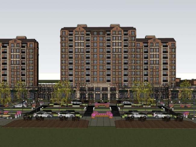 Sketchup住宅模型|高层住宅，底层商业，古典风格