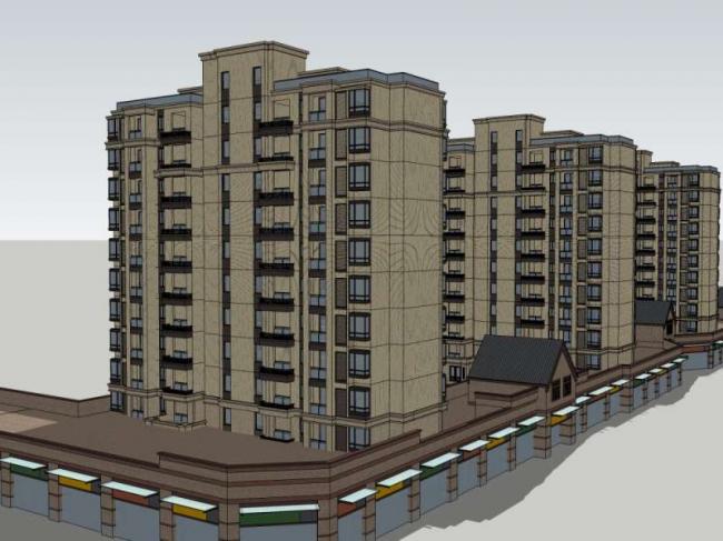 Sketchup住宅模型|小高层住宅，底层商业，居住建筑，古典风格