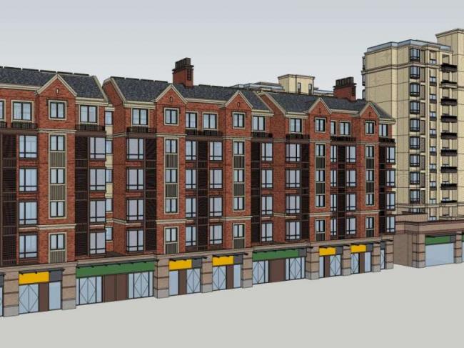 Sketchup住宅模型|小高层住宅，底层商业，居住建筑，古典风格