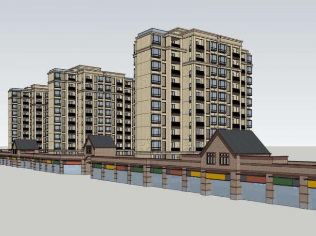Sketchup住宅模型|小高层住宅，底层商业，居住建筑，古典风格