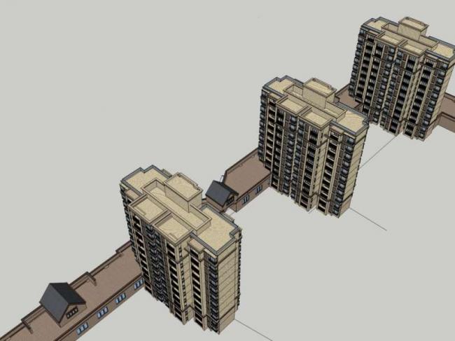 Sketchup住宅模型|小高层住宅，底层商业，居住建筑，古典风格