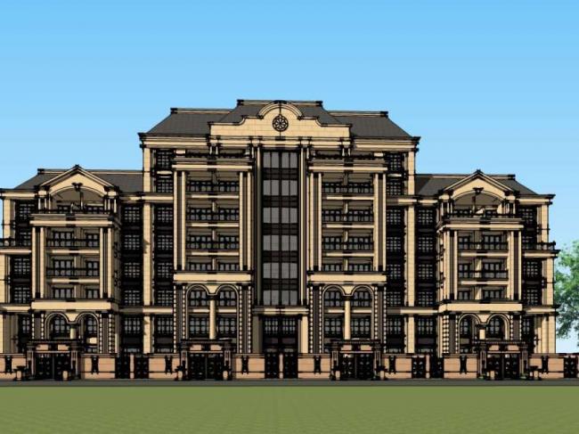 Sketchup住宅模型|高层住宅楼，欧式古典风格