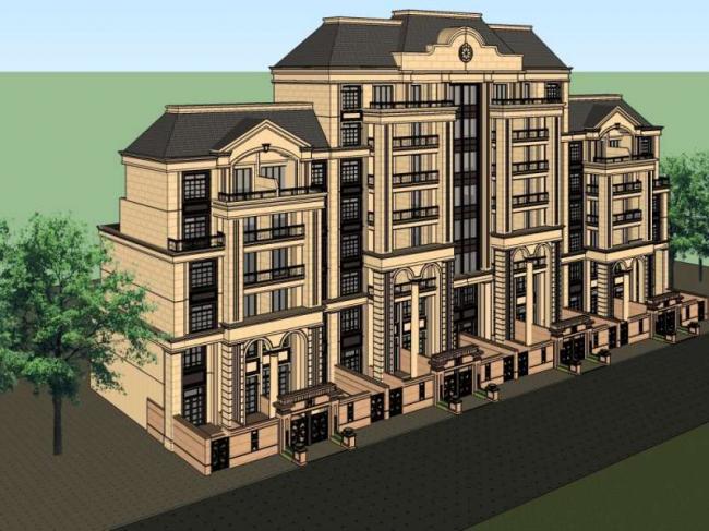 Sketchup住宅模型|高层住宅楼，欧式古典风格