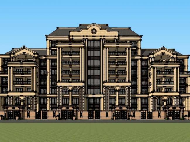 Sketchup住宅模型|高层住宅楼，欧式古典风格