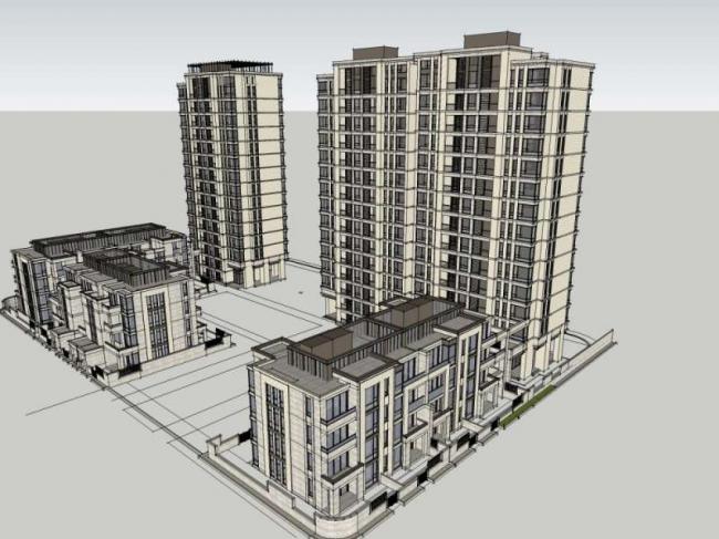 Sketchup住宅模型|高层住宅楼，居住建筑，古典风格