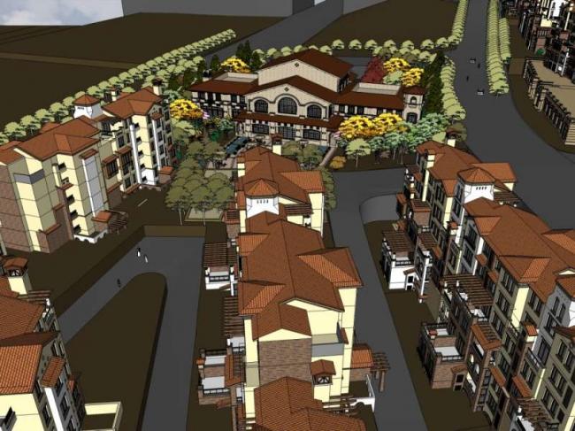 Sketchup住宅模型|多层住宅小区，售楼处，古典风格