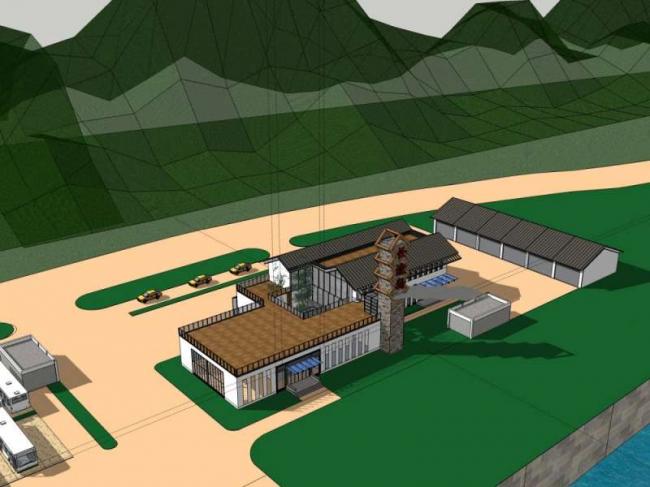 Sketchup车站路桥|多层码头，中式风格