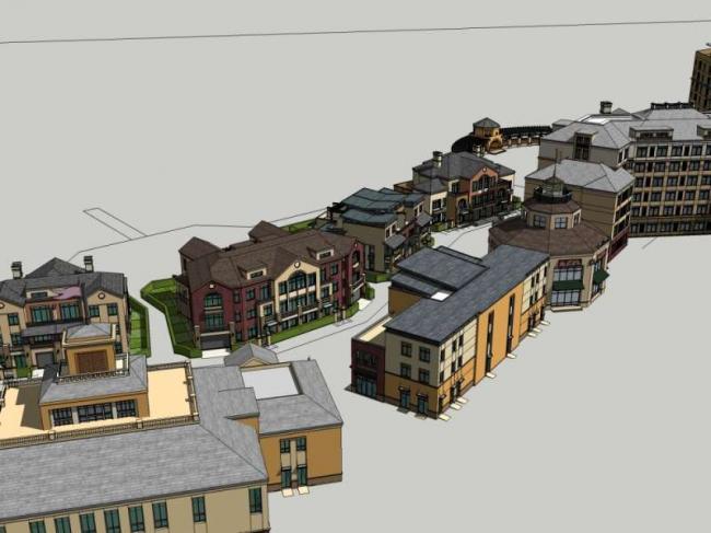 Sketchup商业模型|多层商业街，古典风格