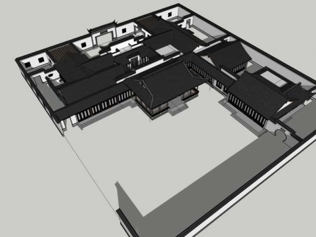 Sketchup古建筑模型|多层庭院，中式风格，古建