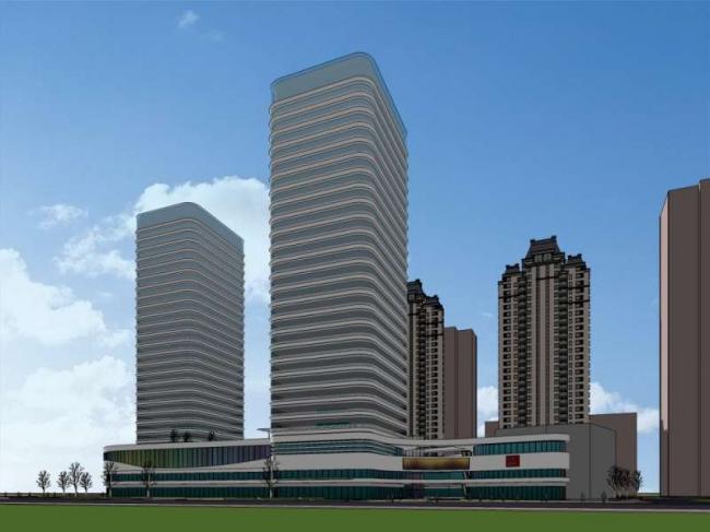 Sketchup综合体模型|多高层综合体，高层办公楼，商业，酒店，公寓，现代风格