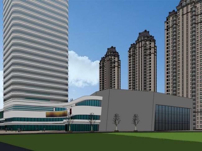 Sketchup综合体模型|多高层综合体，高层办公楼，商业，酒店，公寓，现代风格