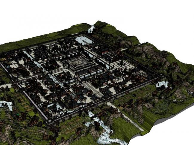 Sketchup古建筑模型|多层古城，中式风格，古建