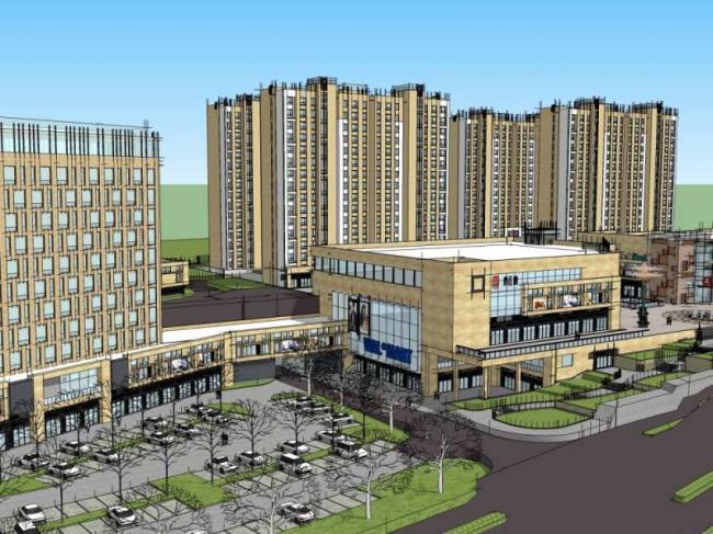 Sketchup住宅模型|高层住宅，底层商业，现代风格