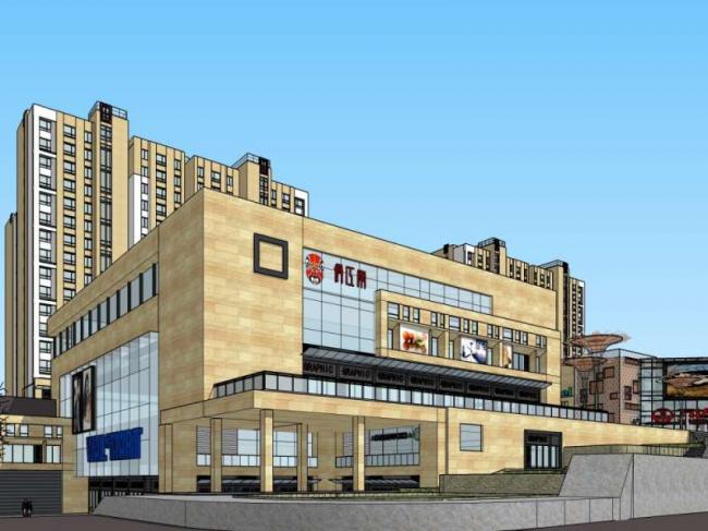 Sketchup住宅模型|高层住宅，底层商业，现代风格