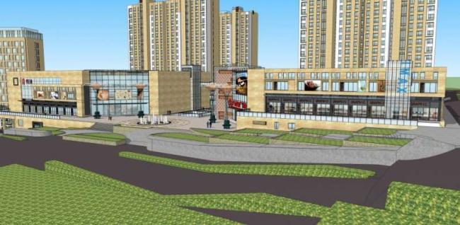 Sketchup住宅模型|高层住宅，底层商业，现代风格