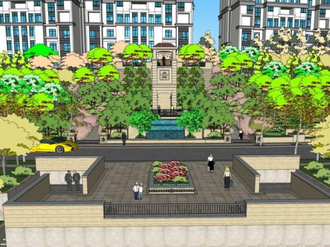 Sketchup住宅模型|高层住宅小区，居住建筑，古典风格