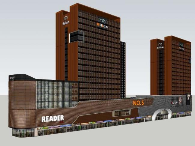 Sketchup综合体模型|多高层综合体，办公，底层商业，酒店，公寓，古典风格